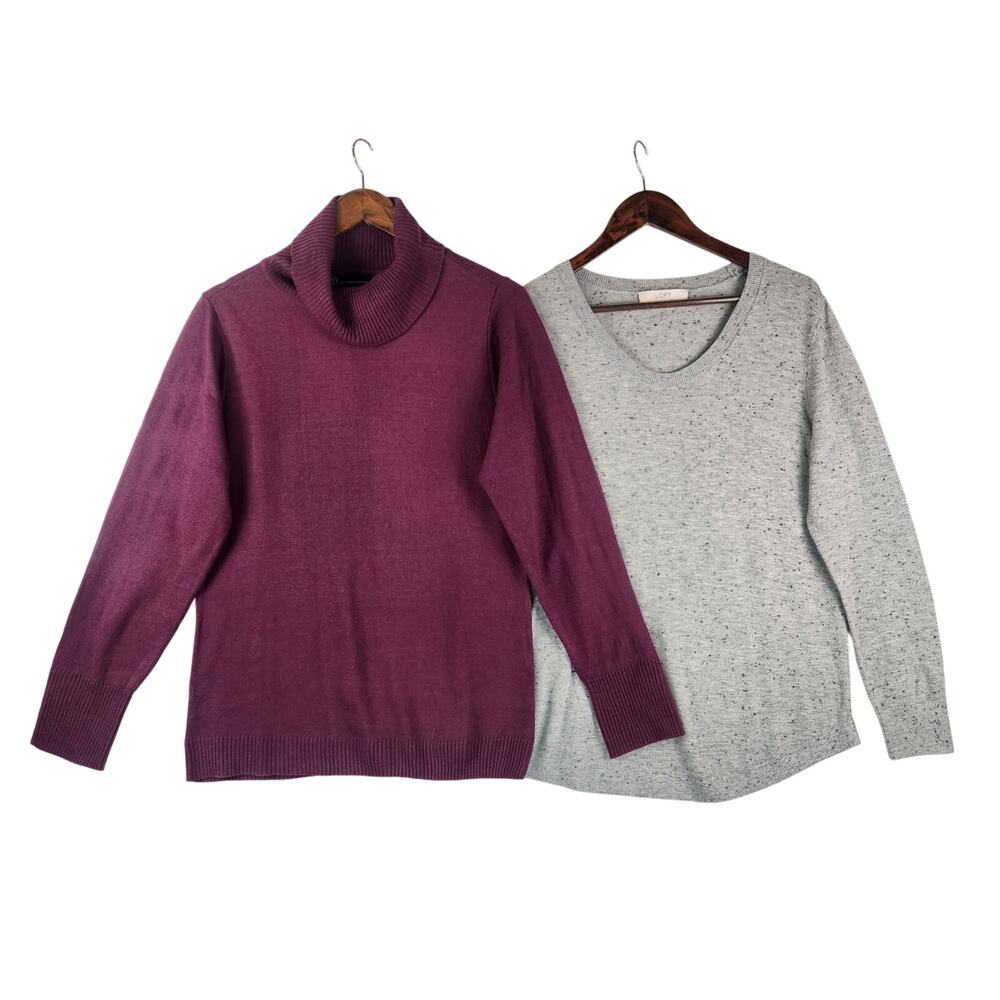 NY&C LOFT Sweater Bundle Women L XL Burgundy Gray Turtleneck Crewneck Pullover